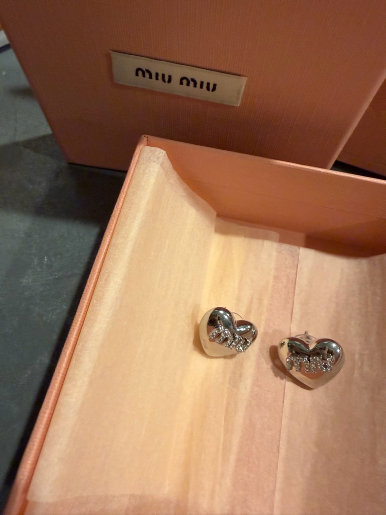 Miu Miu Silver Heart Crystal Stud Earrings